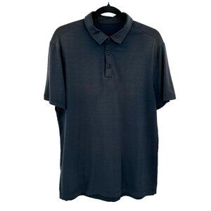 LULULEMON Men's Navy Blue Short Sleeve Athleisure Polo Shirt Size Medium